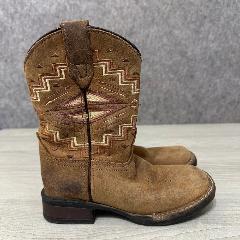 Roper‎ Monterey Aztec Western Boots Little Kids Size 11 Brown Leather Cowboy